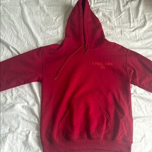 Red Cotton Blend Hoodie Sweatshirt
